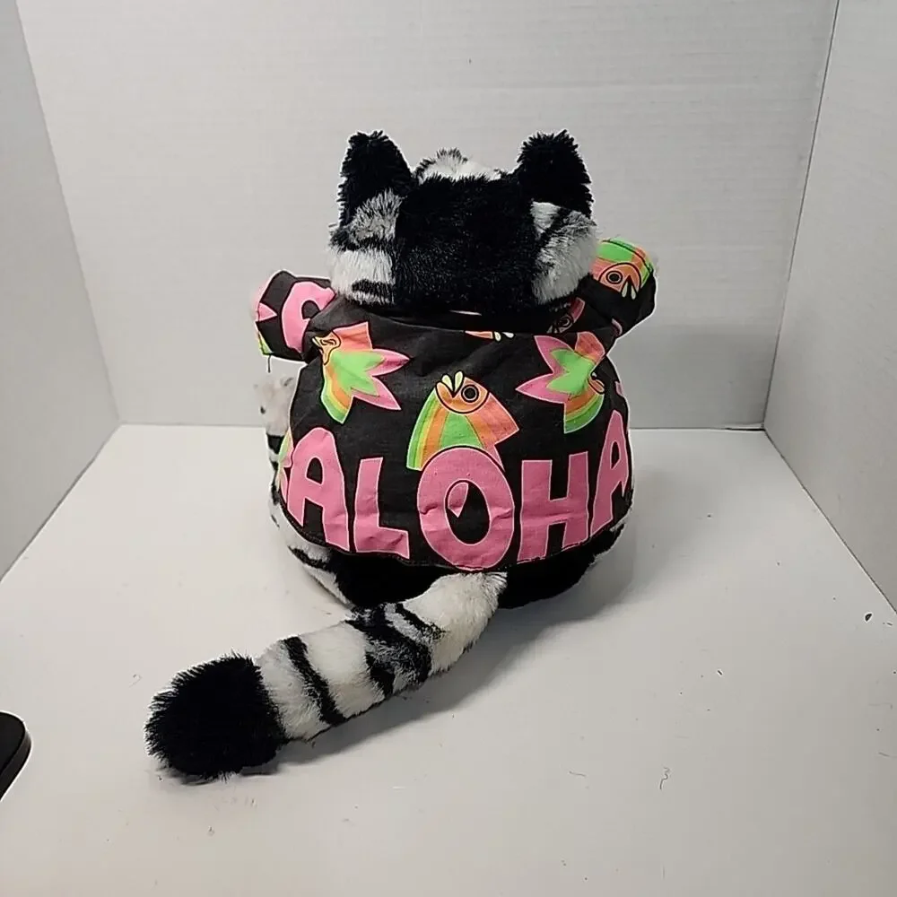 1989 Bernard Kliban Star Shine Hawaiian Aloha Fat Cat Gray & Black Plush Tag 9”